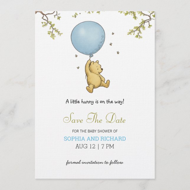 Baby shower invitation featuring a cute bear  (Front)