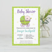 Baby Shower Invitation Featuring Baby Carriage (Standing Front)