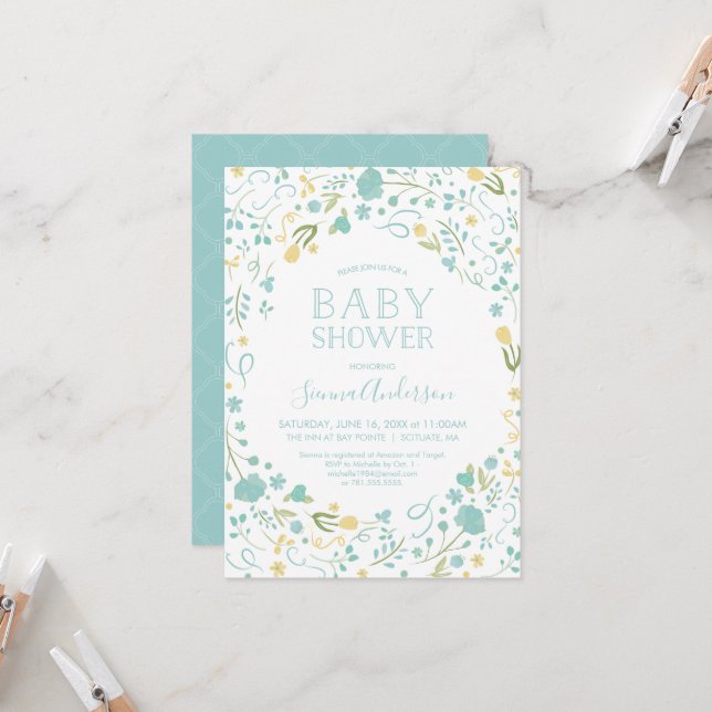 Baby Shower Invitation - Floral, Custom Invite (Front/Back In Situ)
