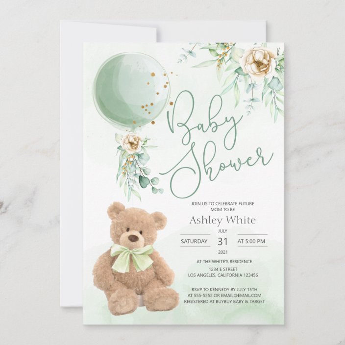 Baby shower invitation for a boy, teddy bear