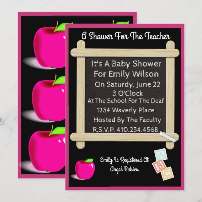 Baby Shower Invitation For A Teacher w/Apples (Front/Back)