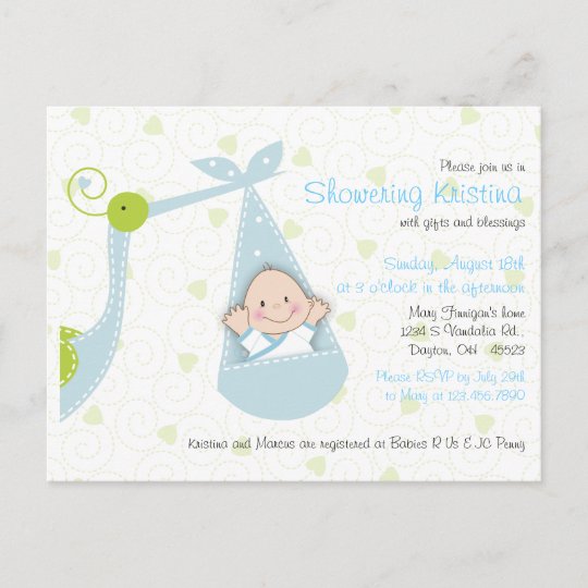 Baby Shower Invitation For Boy With Stork Zazzle Baby Shower Invitation For Boy