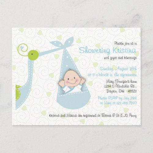 Baby Shower Invitation for Baby Boy with Stork