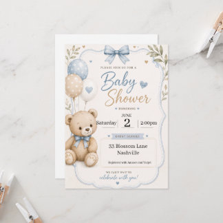 Baby Shower Invitation for boys teddy bear themed