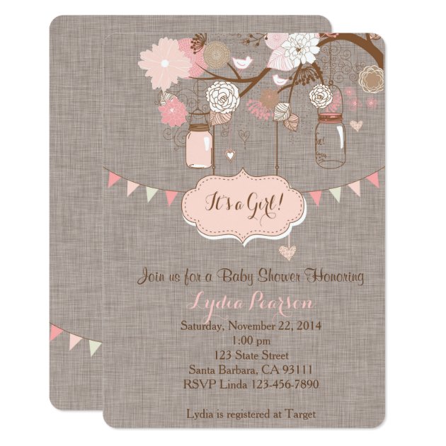 Baby Shower Invitation For Girl With Mason Jar