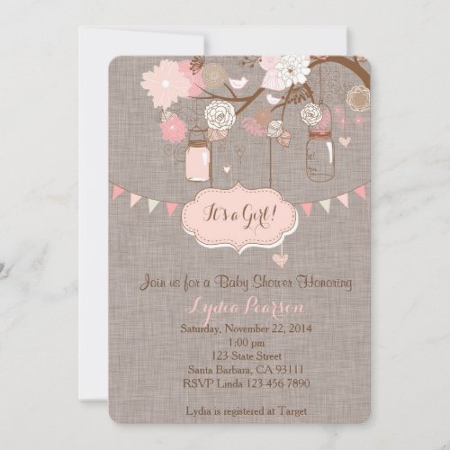 Baby Shower Invitation for Girl With Mason Jar