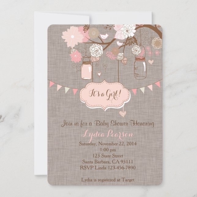 Baby Shower Invitation for Girl With Mason Jar (Front)