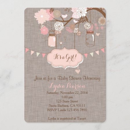 Baby Shower Invitation For Girl With Mason Jar