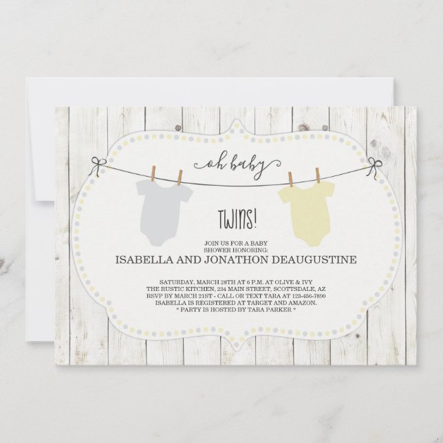 Baby Shower Invitation for Twins - Gender Neutral (Front)