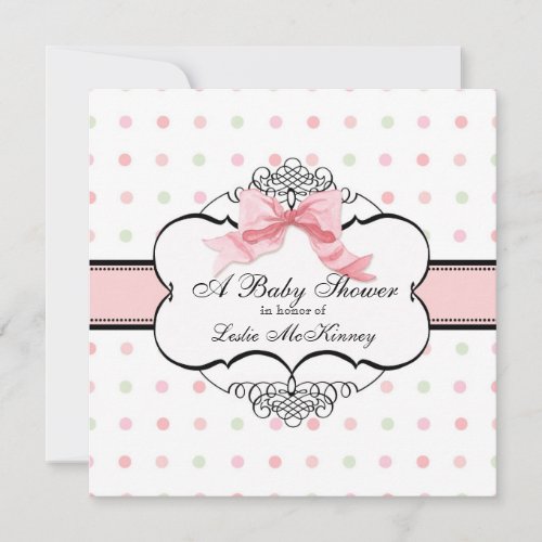 Baby Shower Invitation - French Bow Dot Swirl