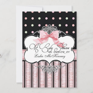 Baby Shower Invitation - French Bow Dot Swirl vs3