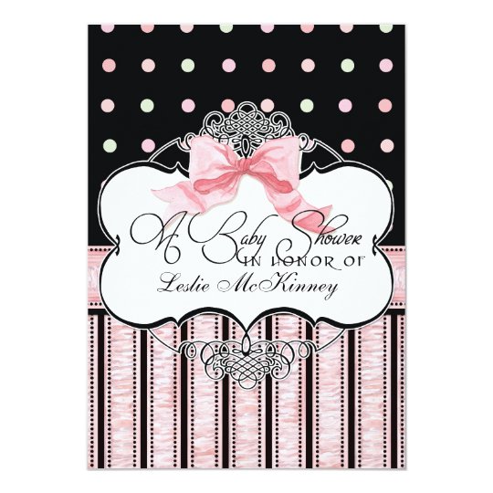 Baby Shower Invitation - French Bow Dot Swirl vs3