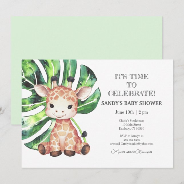 Baby Shower Invitation Giraffe safari (Front/Back)