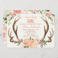 Baby shower invitation girl Antler boho rustic