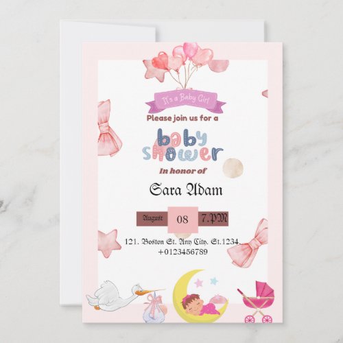 Baby Shower invitation Girl Editable