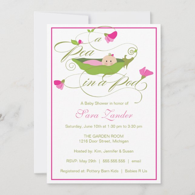 Baby Shower Invitation - Girl Pea in a Pod (Front)