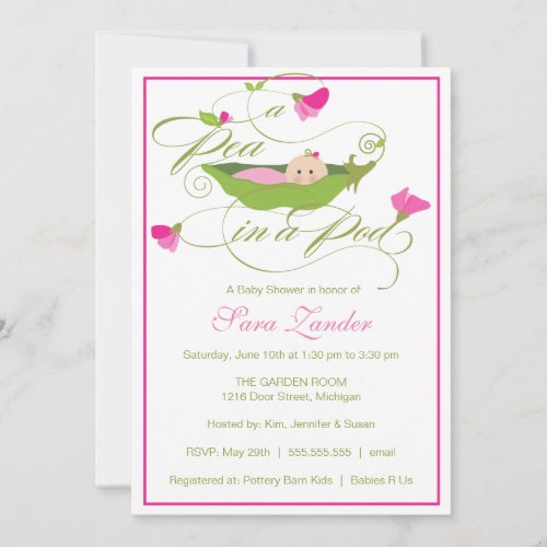 Baby Shower Invitation - Girl Pea in a Pod