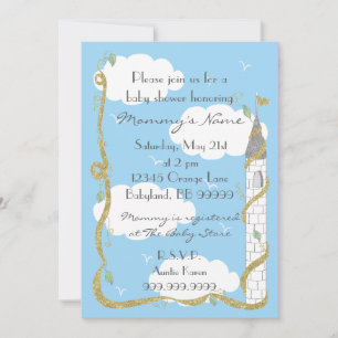 Baby Shower Invitation. Gold/Silver Castle Invitation