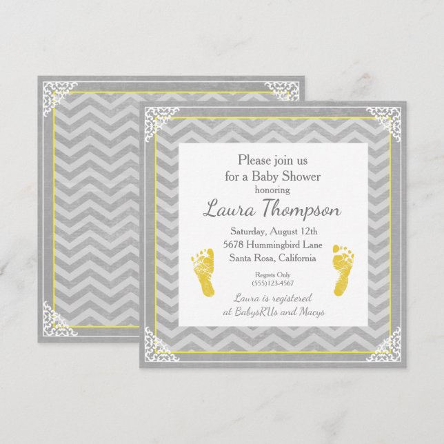 Baby Shower Invitation Gray Chevron Stripe (Front/Back)