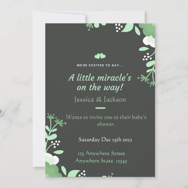 Baby Shower Invitation Green & Black (Front)