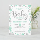 Baby Shower Invitation - Green Mint Silver Dots (Standing Front)