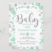 Baby Shower Invitation - Green Mint Silver Dots (Front/Back)
