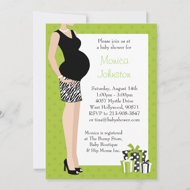 Baby Shower Invitation Green with Zebra Pattern (Front)