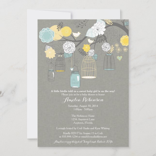 Baby Shower Invitation - Hanging Cages & Jars (Front)