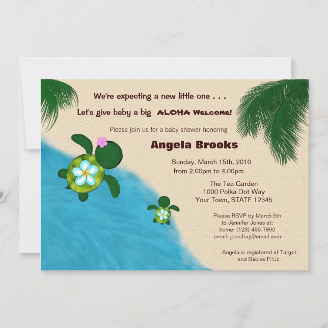 Baby Shower Invitation (Honu) Adorable Turtle BLUE (Front)