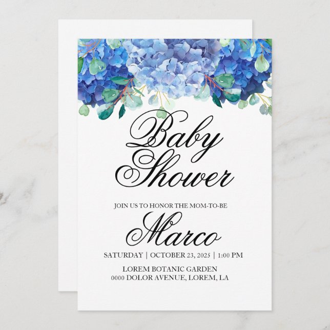 Baby shower invitation hydrangea (Front/Back)