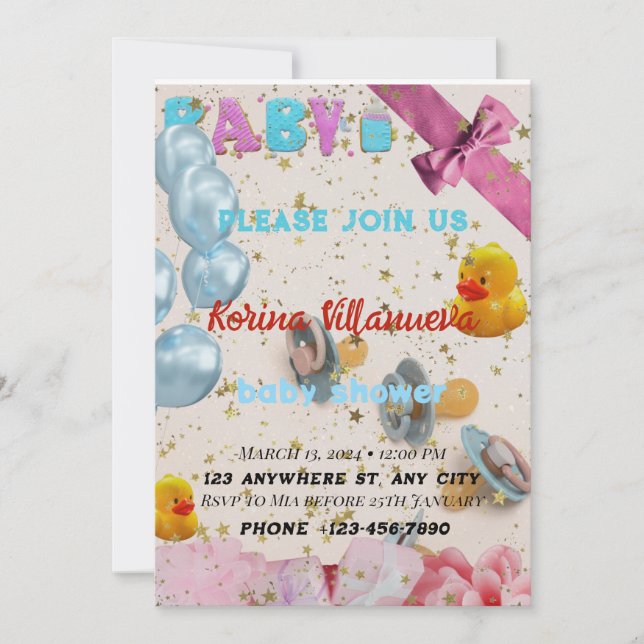 Baby Shower Invitation in Bright Colors (Front)