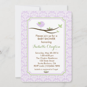 Baby Shower Invitation in Lavender and Green