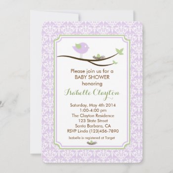 Baby Shower Invitation In Lavender And Green by Pixabelle at Zazzle