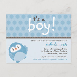 BABY SHOWER INVITATION :: it's a boy owl 7 Postcard