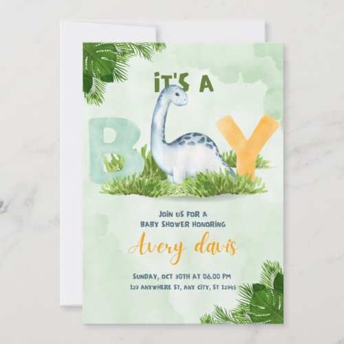 baby shower invitation its aboy cute dinosaur holiday card