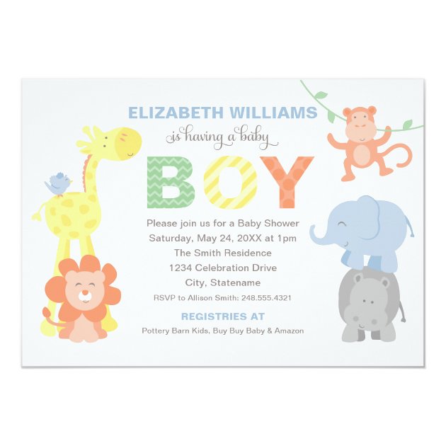 Baby Shower Invitation | Jungle Animals For Boy