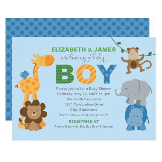 Baby Shower Invitation Jungle Animals for Boy