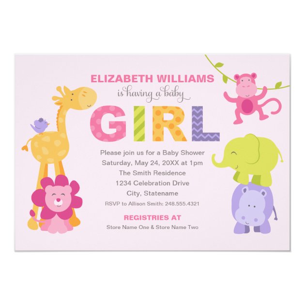 Baby Shower Invitation | Jungle Animals For Girl