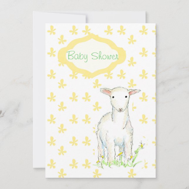Baby Shower Invitation Lamb Farm Animal Drawing (Front)