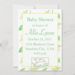 Baby Shower Invitation Lamb Sheep Yellow Flowers