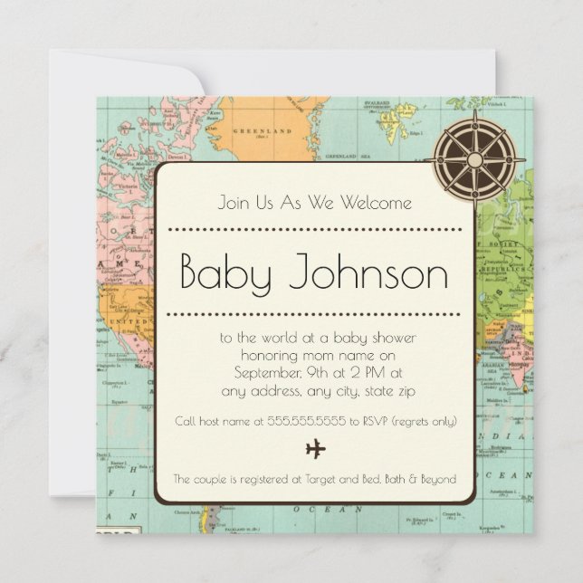 Baby Shower Invitation -  Map Theme (Front)