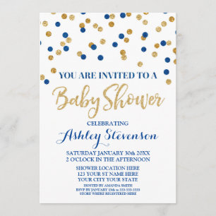 Baby Shower Invitation Navy Blue Gold Confetti