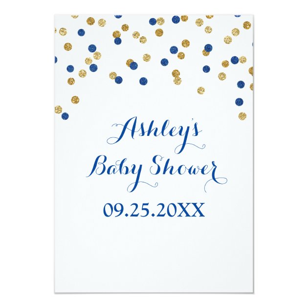 Navy blue and gold baby store shower invitations