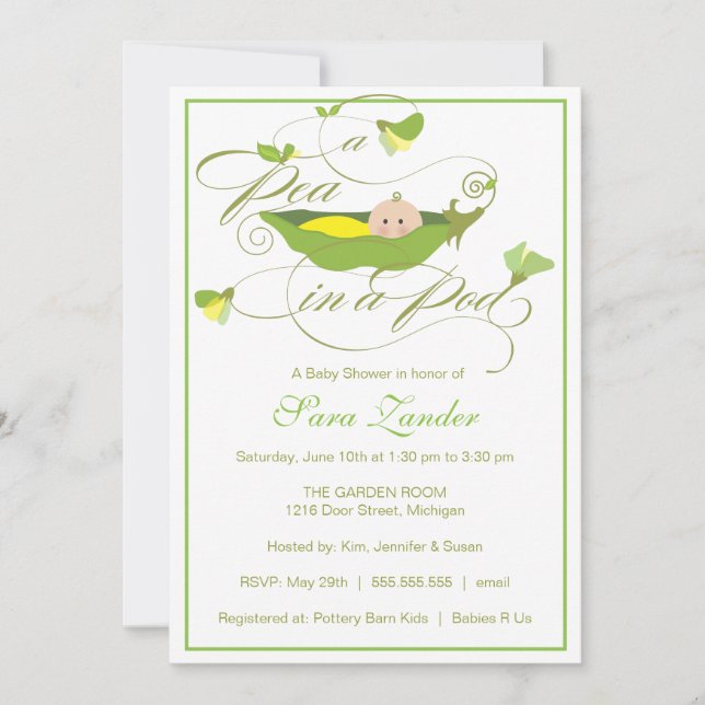 Baby Shower Invitation - Neutral Pea in a Pod (Front)