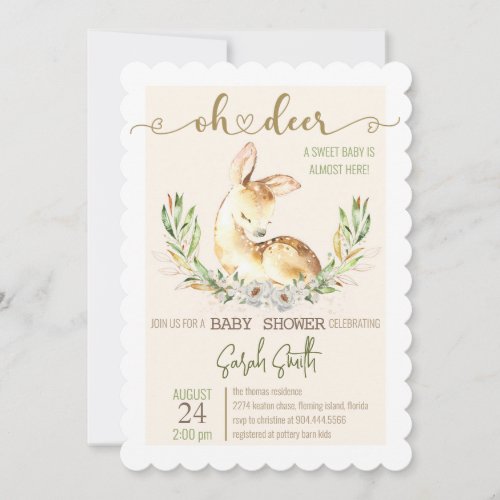 BABY SHOWER invitation _ oh deer _ baby _ cream