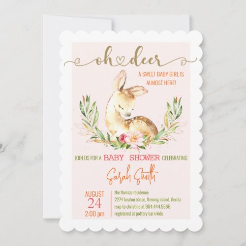 BABY SHOWER invitation _ oh deer _ baby _ pink