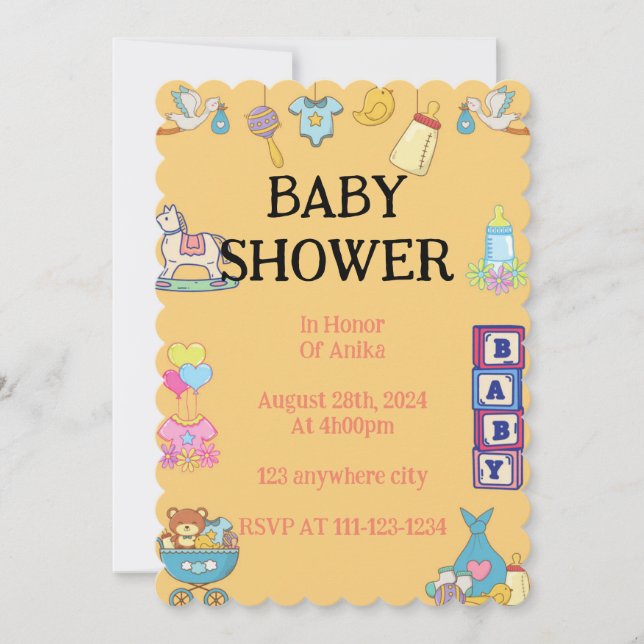 BABY SHOWER INVITATION, ORANGE INVITATION (Front)