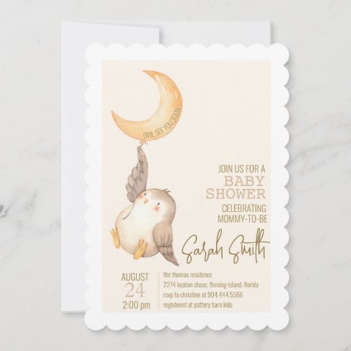 BABY SHOWER invitation _ owl _ moon balloon