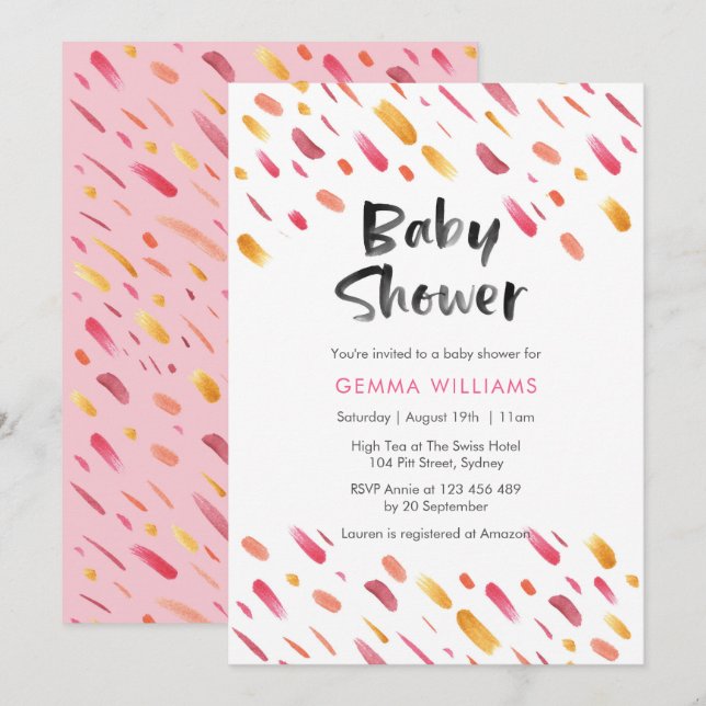 Baby Shower invitation | Pink abstract paint (Front/Back)