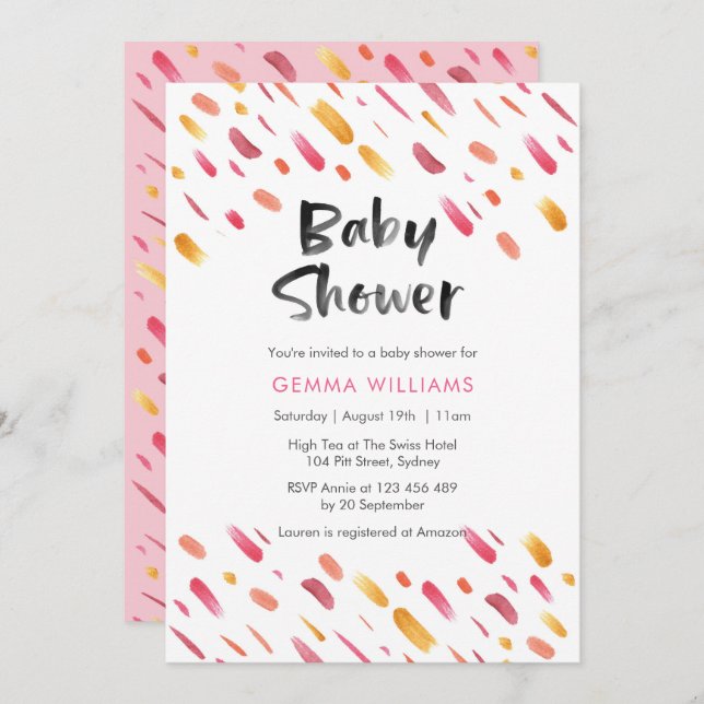 Baby Shower invitation | Pink abstract paint (Front/Back)